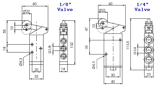 5/2 Pneumatic Roller Valves